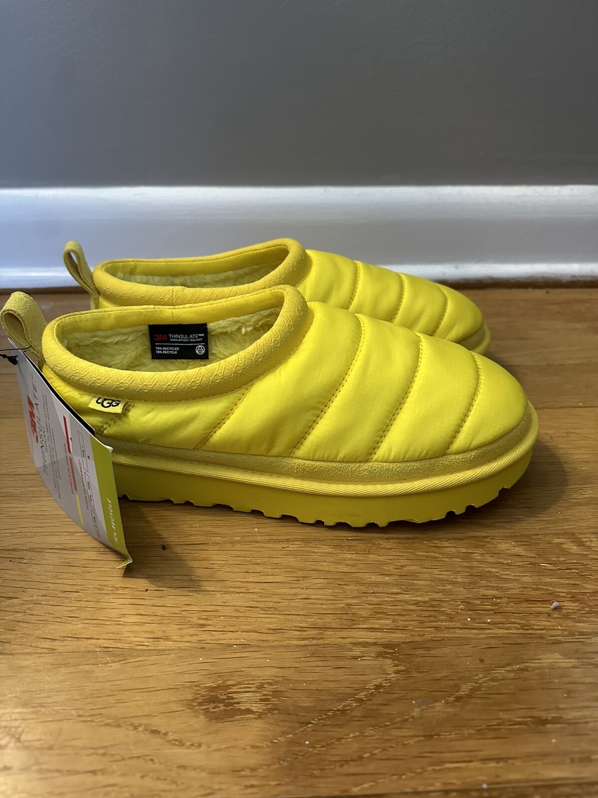 PANTOFOLA D’ORO UGG TASMAN LTA CANARY POLIESTERE PUFF PANTOFOLE SCARPA DONNA US 8 NUOVA