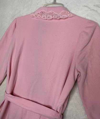 Vintage Shadowline Pink Tie Robe Long Lace Size Small Pockets Warm Housecoat - Picture 16 of 16