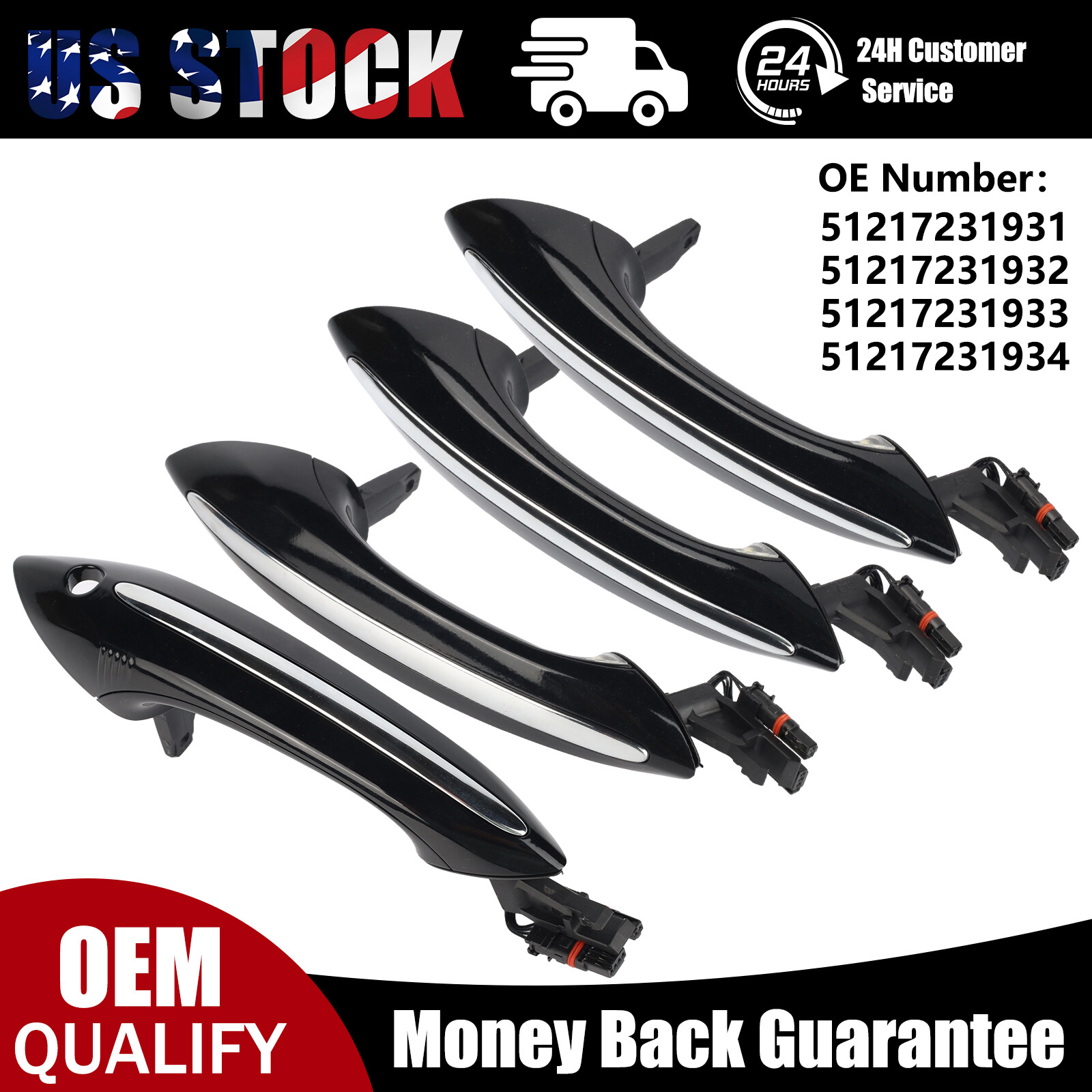 Comfort Access Exterior Door Handle Black w/Led for BMW F07 F10 F11 F06 F01 F04