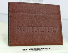  350 BURBERRY SANDON BROWN TAN GRAINED LEATHER LOGO CARD HOLDER CASE WALLET