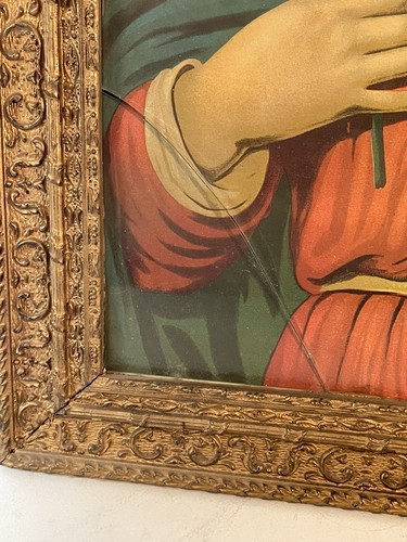 Antica Cornice Gesso Cuore Immacolato di Madre Maria Stampa Religiosa 24" X 20" - Foto 10 di 21