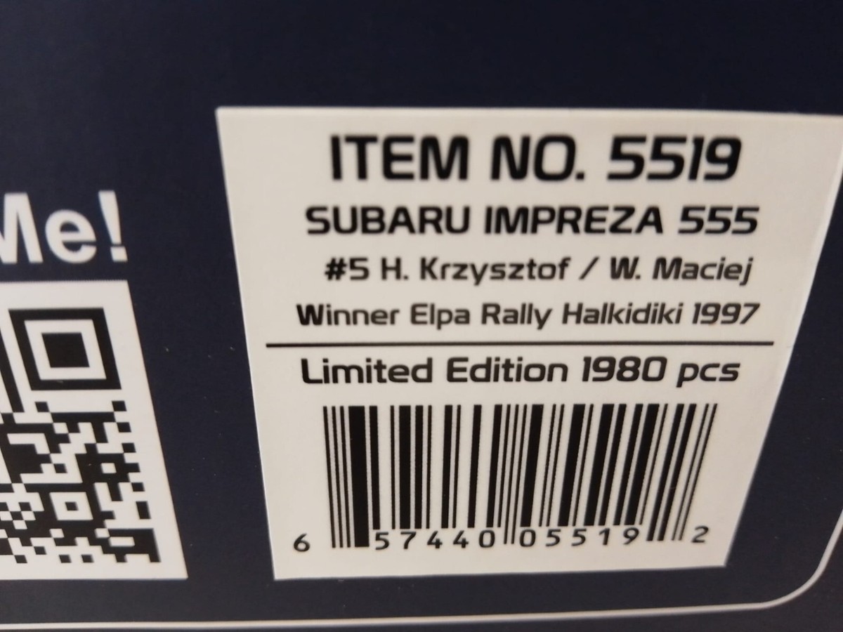 Sunstar 1/18 Scale Diecast 5519 Subaru Impreza 555 #5 H.Krysztof Elpa Rally 1997