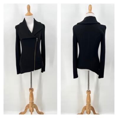 HELMUT LANG Villous Asymmetric Moto Jacket XS Black Sweatshirt