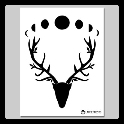 7 X 9-inch Wiccan Horned God Stag Head Moon Phases STENCIL Antlers/Leaves/Nature