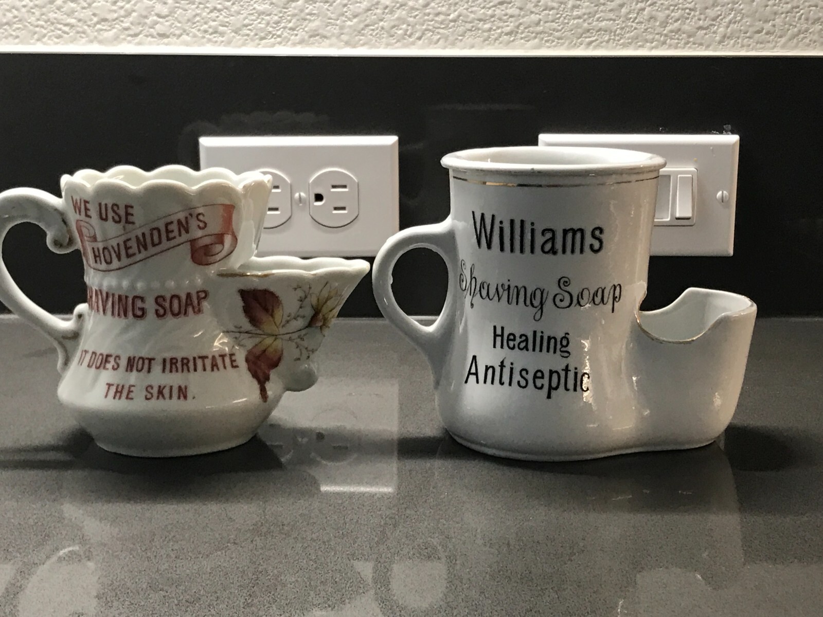 2 Antique Advertising Shaving Scuttles Williams and Hovenden Shaving