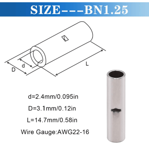 100/200Pcs Copper Bare Wire Splice Terminals Ferrule Butt Crimp Connectors US - Picture 9 of 12