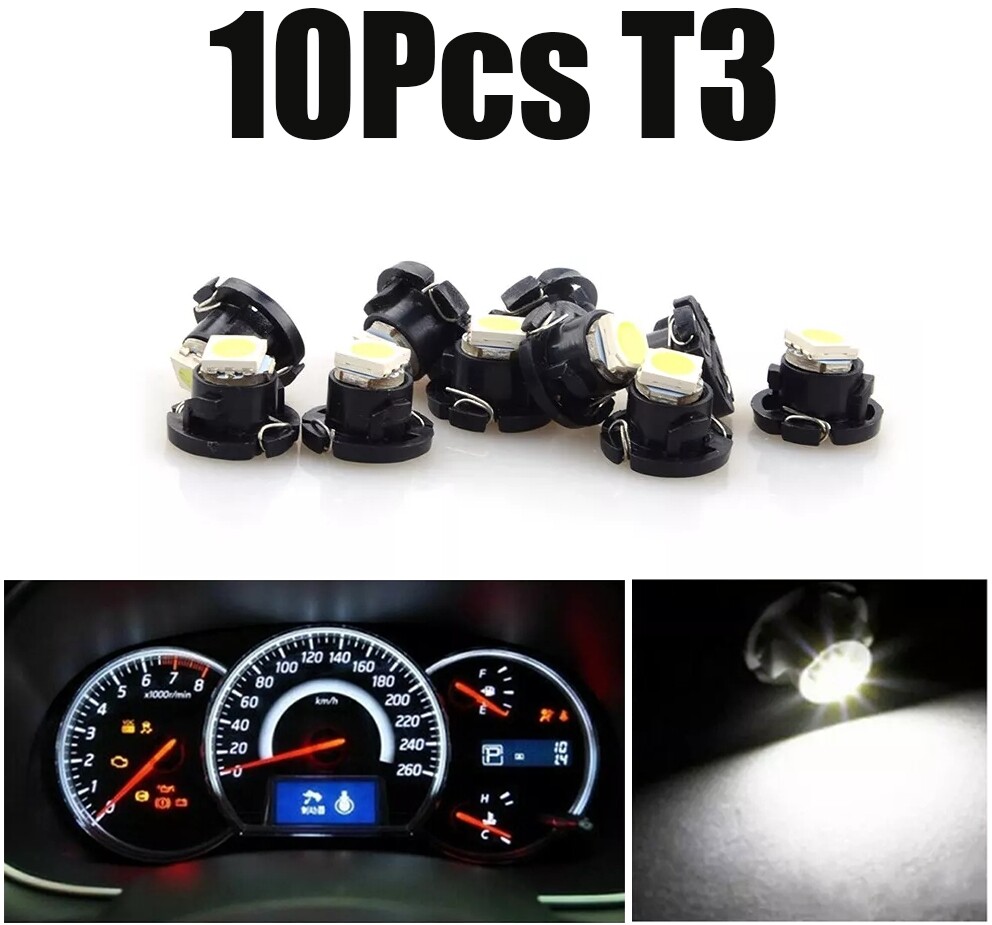 10x White T3 Neo Wedge 1-SMD LED Cluster Instrument Dash A/C Climate Light Bulbs