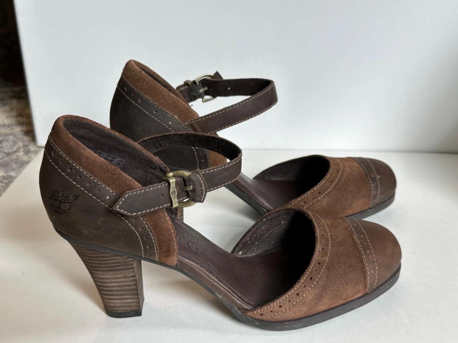 Timberland Earth Keepers scarpe da donna taglia 9 in pelle scamosciata marrone cinturino alla caviglia