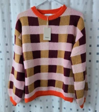 FRNCH PARIS Malorine Rose MS-23-55 Checked Boxy Knit Sweater Women's Medium NWT