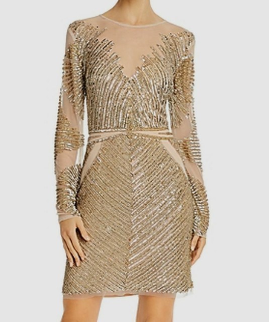 Aidan Mattox Sheer Beaded Cocktail Women's Dress - Gold for sale online |  eBay