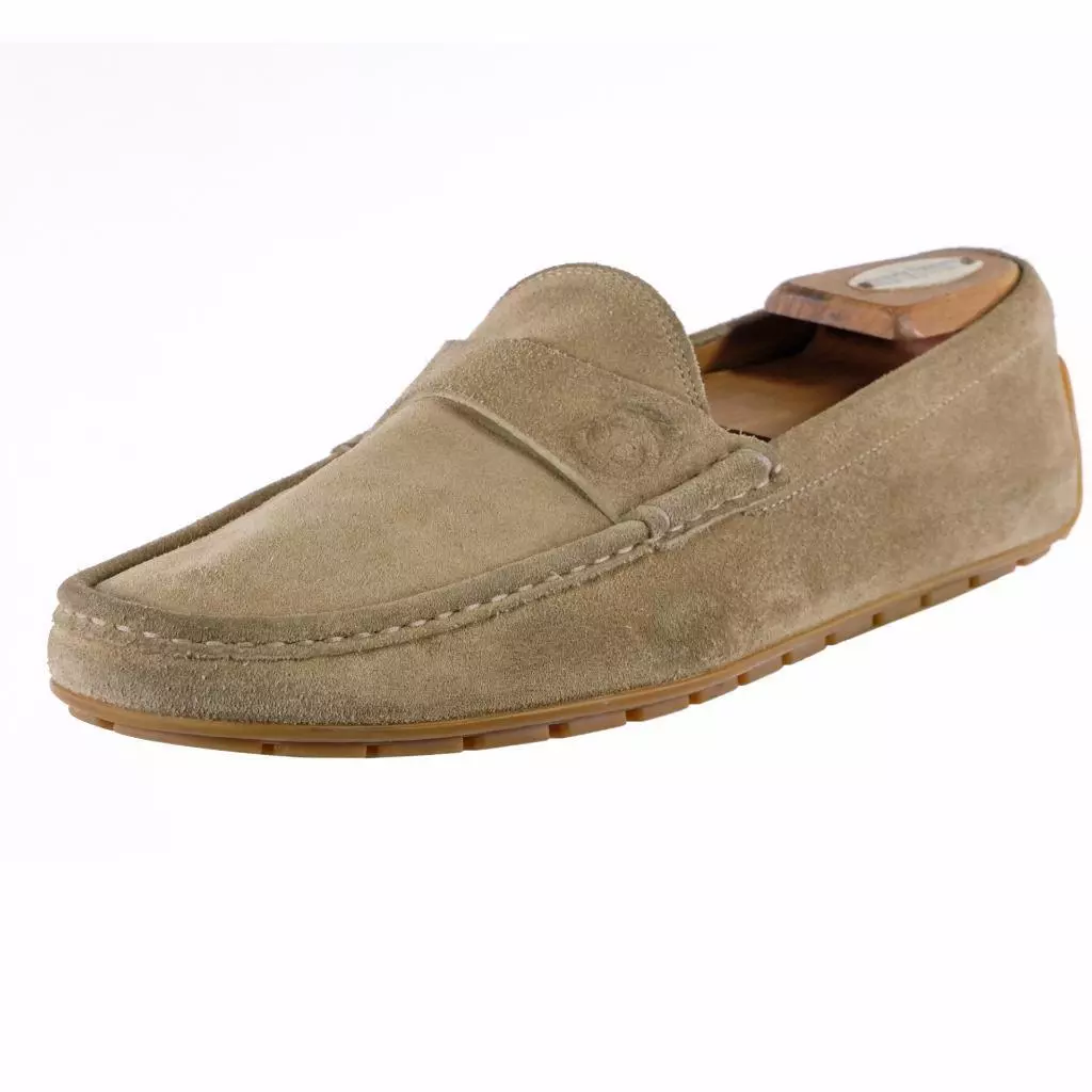 Chaussures habillées mocassins GUCCI Drivers taille 8 cuir daim beige ITALIE hommes