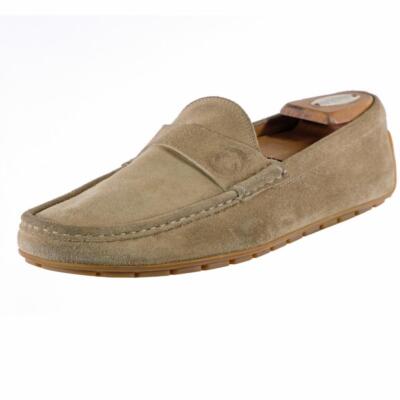 GUCCI Drivers Loafers Dress Shoes Sz. 8 Beige Suede Leather ITALY