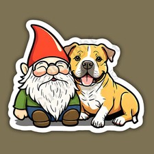 Gnome with a Pitbull Breed Dog Cute Funny 3" Vinyl Sticker
