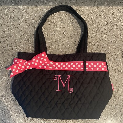 Monogrammed Initial M Koozme Brand Purse Handbag in Pink And Black Bow Excellent