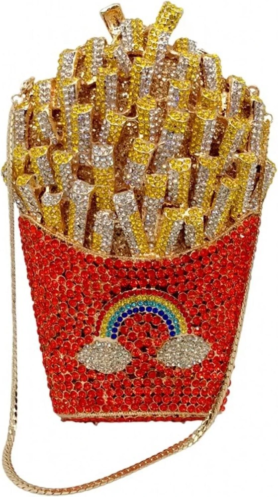 French Fries Chips Rhinestone Clutch Women Crystal Handbag Sparkly Evening Bag