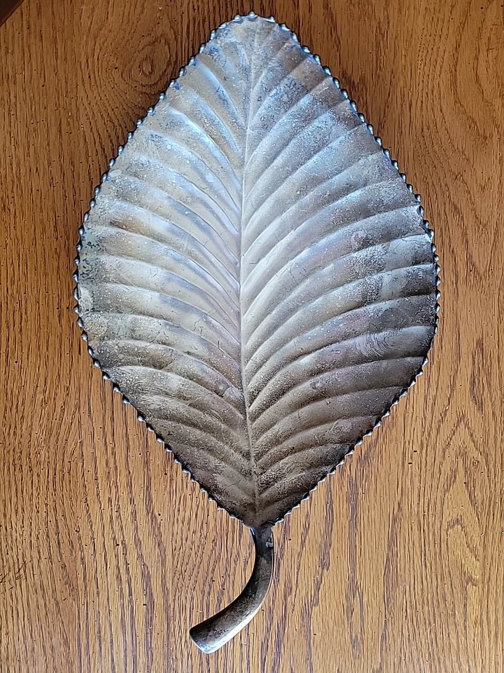 Versilberte Mangoblatt Deko Akanksha Indien Vintage Metall Platte Tablett