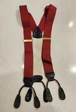 Classic TRAFALGAR Beet Red Woven Black Leather Hooks Suspenders Braces Made USA