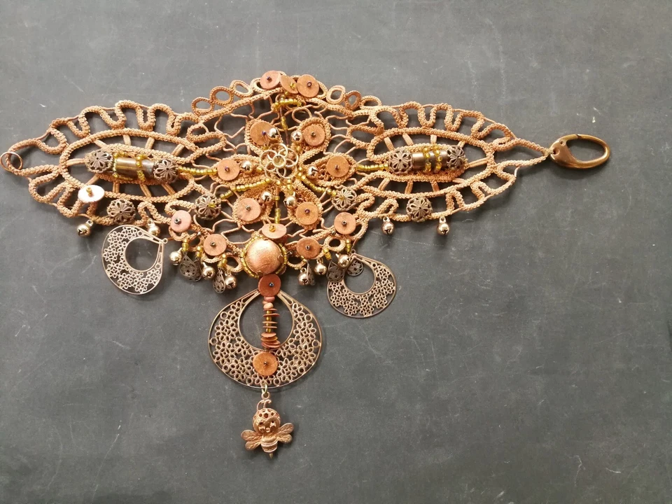 Joyería vintage mujer collar gargantilla collar de lujo cobre perla macramé Foto 2 de 4