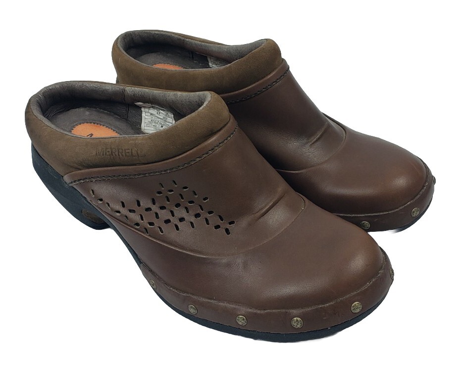 Merrell Womens Brown Leather Clogs Mules Casual Brown… Gem