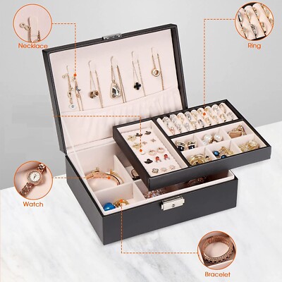 Jewelry Organizer Box, 2 Layer Large Jewelry Storage Case Gift for Women & Girls