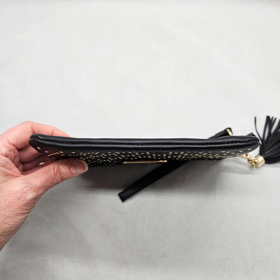 Victoria Secret Negro Dorado Tachonado Muñequera Bolso sin asas Bolsa Borla Llavero Foto 4 de 4