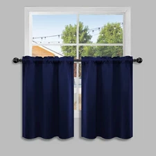 Navy Blue Half Window Cafe Curtains 30" Long, 2 Panels, Rod Pocket Design