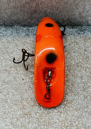 Vintage Helin's Flatfish X4 Orange with Red and Black Dots with Box and Insert - Picture 3 of 4