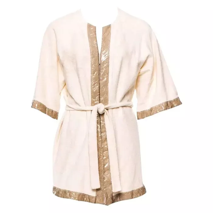 NEW Chanel Terrycloth Terry Bath Robe Pool Beach Swim Cover Up CC Off White  40