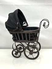 Vintage Wicker Wooden and Metal Toy Stroller Antique RARE Doll Carriage 15" Tall
