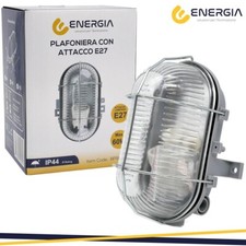 Plafoniera Lampada Tartaruga Ovale Vetro + griglia metallo  Grigio E27 IP44