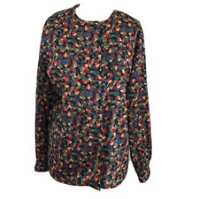 Vintage PIERRE CARDIN-1980s Blouse Multi Color Long Sleeve Jacquard Print 10