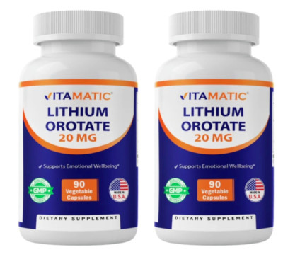 Lithatrithium Orotate 20mg 2X90 Caps- Veggie Caps, Non-GMO, Gluten Free Vitamat