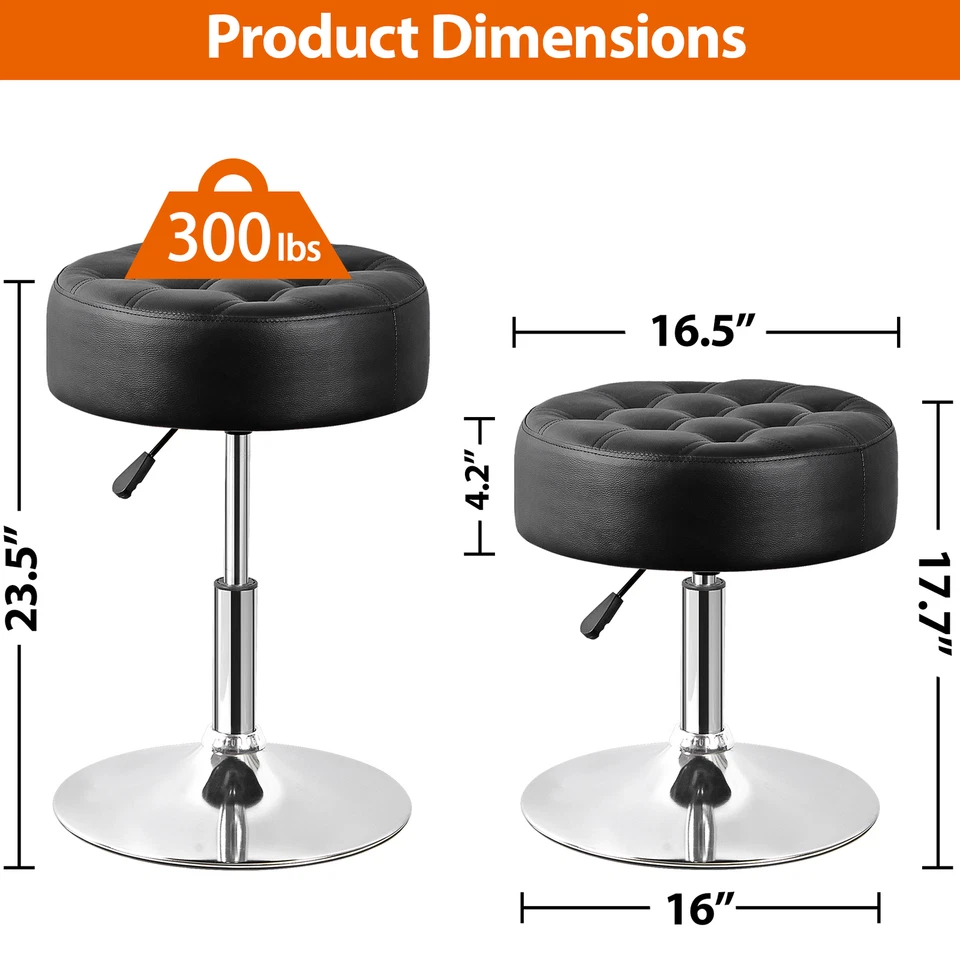 Adjustable Vanity Stool 360° Swivel Ottoman Chair Stool for Makeup Room Black - Image 3 of 4