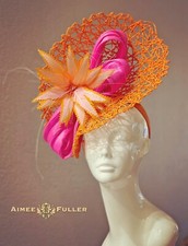 Kentucky Derby Fascinator Bridal Hat Hot Pink Fuchsia Orange Del Mar Hat Ascot