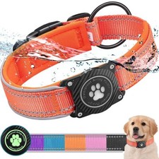 Airtag Dog Collar with Waterproof Air Tag Holder Luminous Reflective Soft Pad...