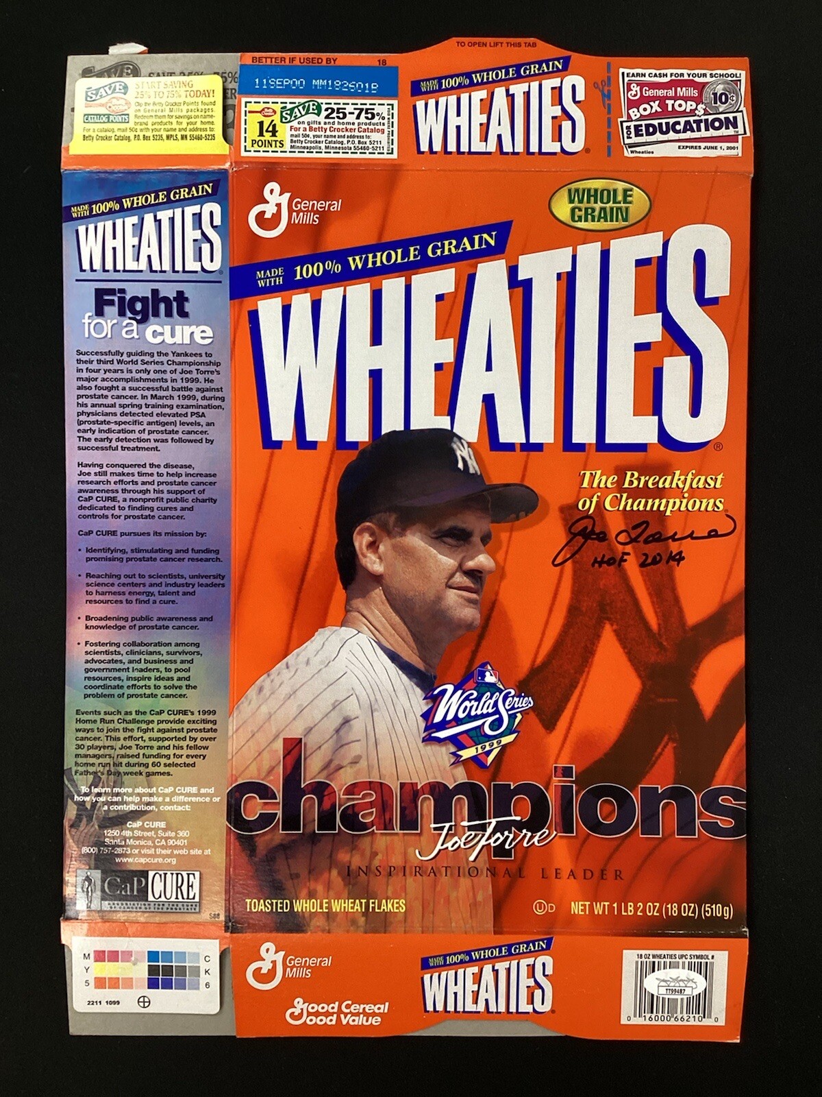 Joe Torre Autographed Signed Cereal Box Wheaties Baseball Autograph Ny Yankees HOF Wsc JSA 