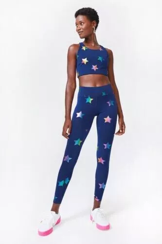 Terez Leggings Womens UpLift Navy Rainbow Star Foil with Wide Band