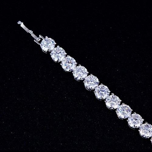 18k Platinum Plated 7m Round Tennis Bracelet made w Swarovski Crystal Stone 7.5” - Picture 5 of 12