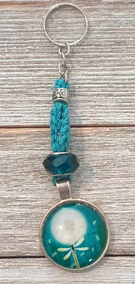 Dandelion Charm Crochet Keychain Keyring Handmade in USA 