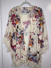 Umgee L Cream Floral Fringe Kimono