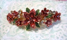 Crystal Flower Barrette French Clip - Gold  Pink