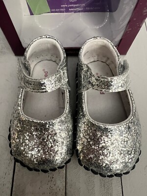 Pediped Delaney Silver Pink Baby Girl Shoes US Size 6-12 Months