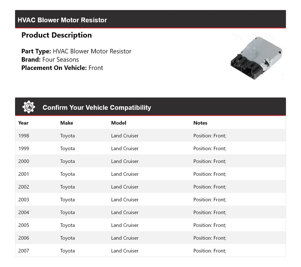 Resistencia de motor soplador de climatización delantero 4 estaciones Toyota Land Cruiser 1998-2007 Foto 2 de 4