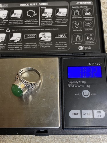 925 STERLING SILVER CABACHON JADE FILLAGREE RING - Picture 12 of 12