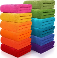Bath Towels Set of 12,Cotton Large Bathroom Towel Bulk 28 X 55 Inches,Soft and A
