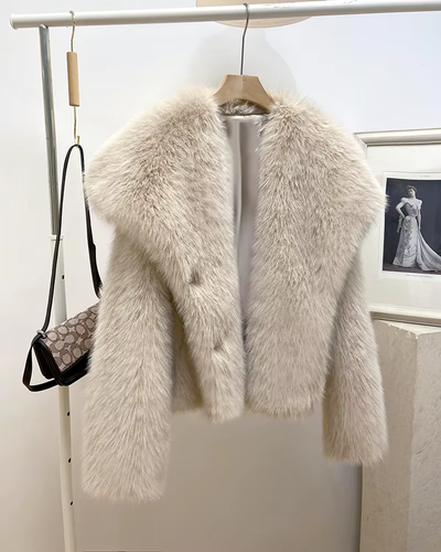 Women'S Fashion Warm Solid Color Faux Fur Coat Long Sleeved Collar Thickened Cas - Picture 16 of 16