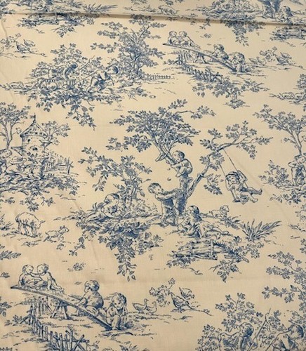 P/KAUFMAN TOILE DECORATIVE INTERIOR FABRIC - CHILDREN AT PLAY - BLUE/WHITE - Picture 7 of 10