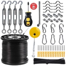String Light Hanging Kit with 164 Ft Nylon Coated Stainless Steel 304 Wire Ro...