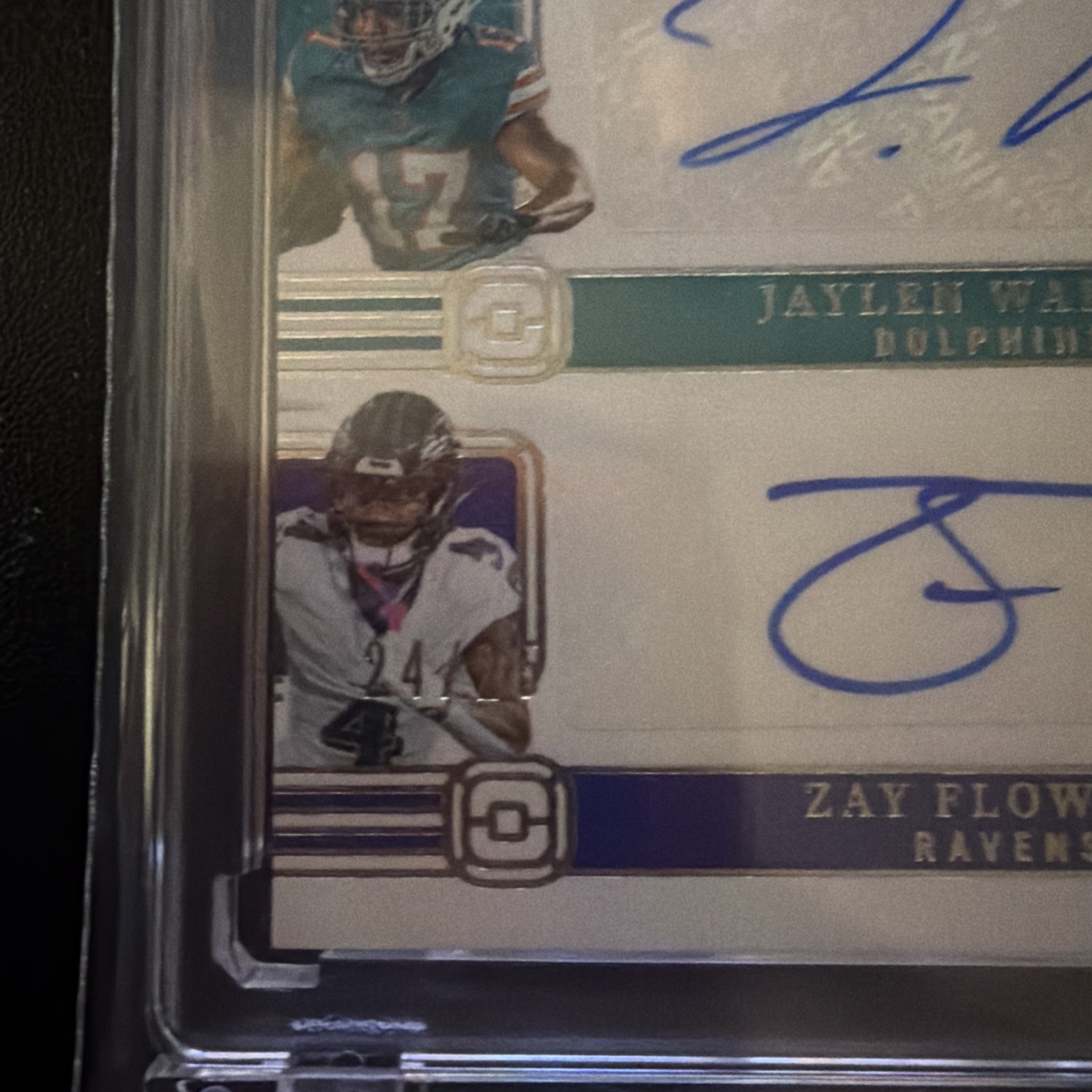 2024 Panini National Treasures Prime Trios Wilson/Waddle/Flowers Triple Auto /25 view 3