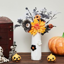 2x Halloween Artificial Flower Bouquet w/ Vase Floral Decor Table Centerpieces